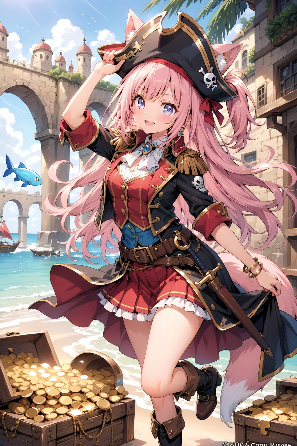 今日の狐耳海賊娘 | の人気AIイラスト・グラビア