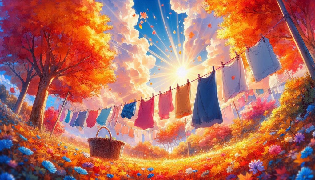 秋晴れと洗濯物