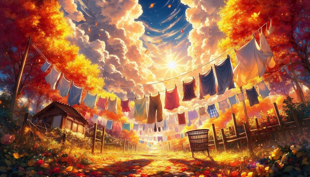 秋晴れと洗濯物