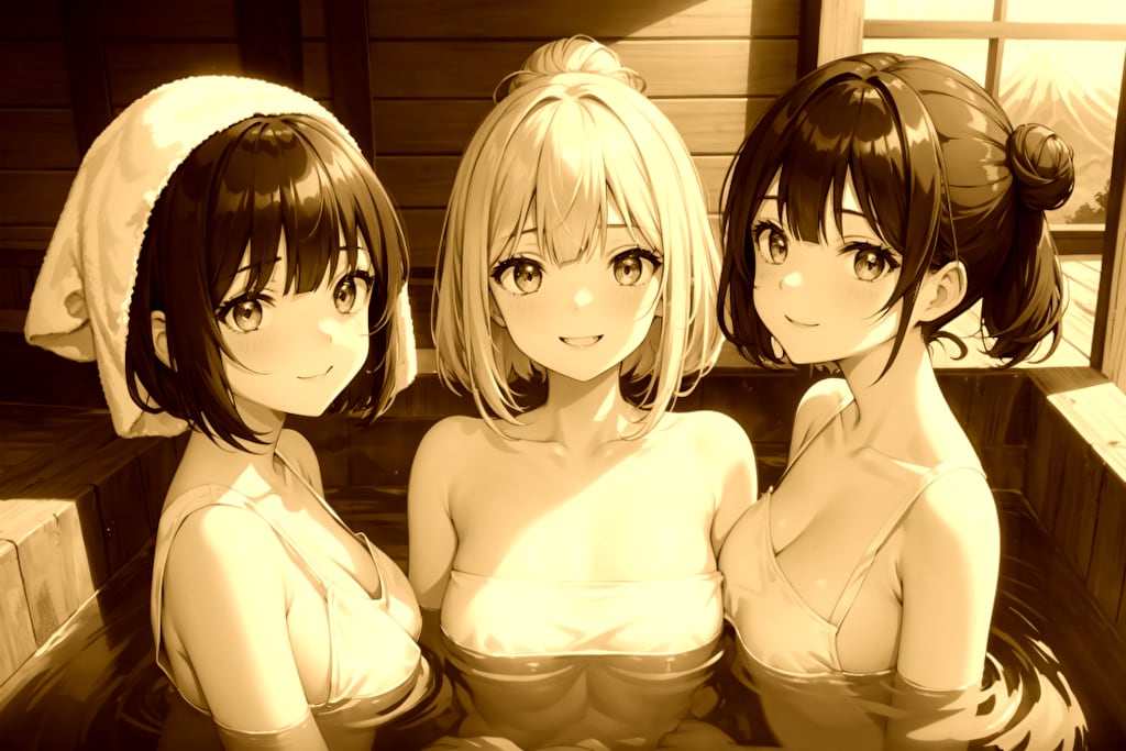 ハーレムでも！！いい湯だな♪