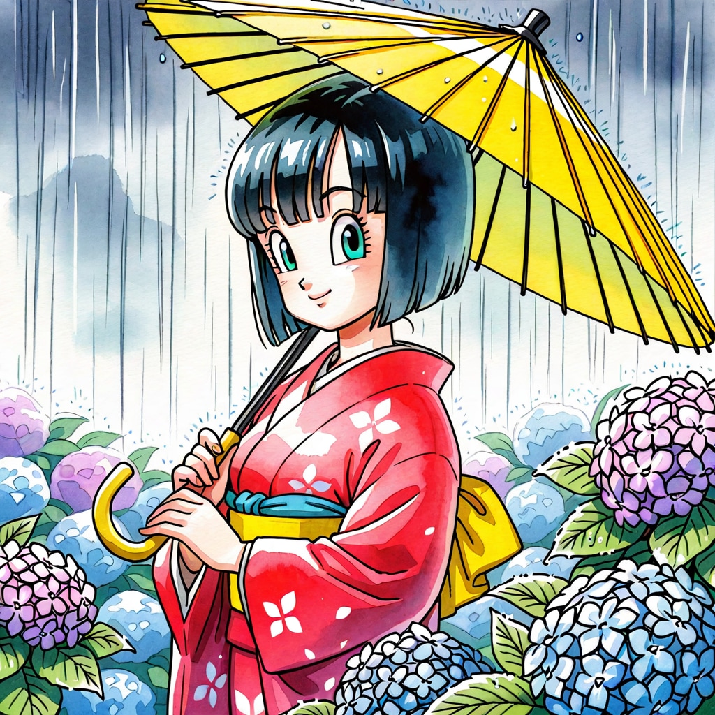 紫陽花と着物