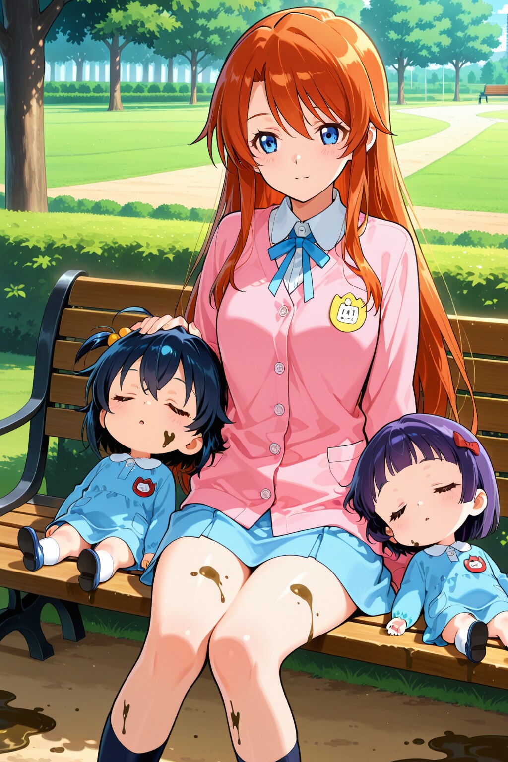 遊び疲れて寝ている園児