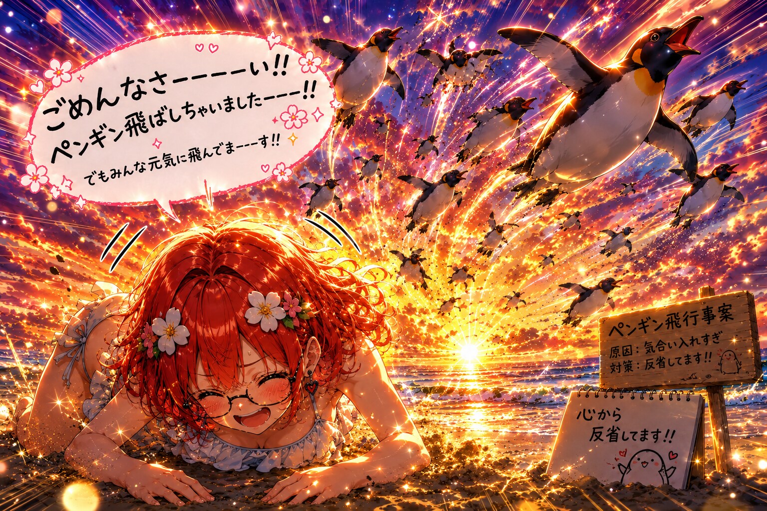 ごめんなさーーい！！ ペンギン飛ばしちゃいましたーー！！