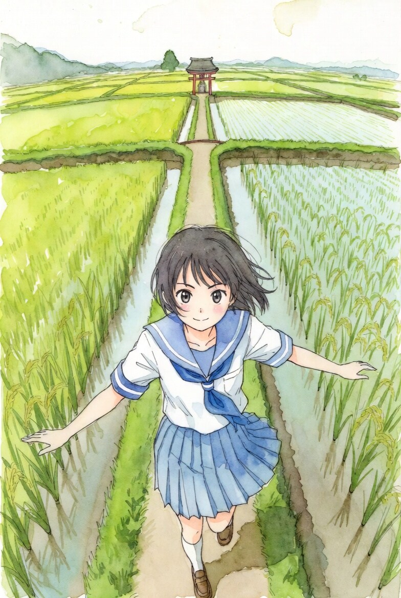 あぜ道の少女