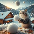 雪の中の猫 3枚目