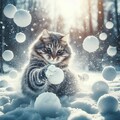 雪の中の猫 4枚目