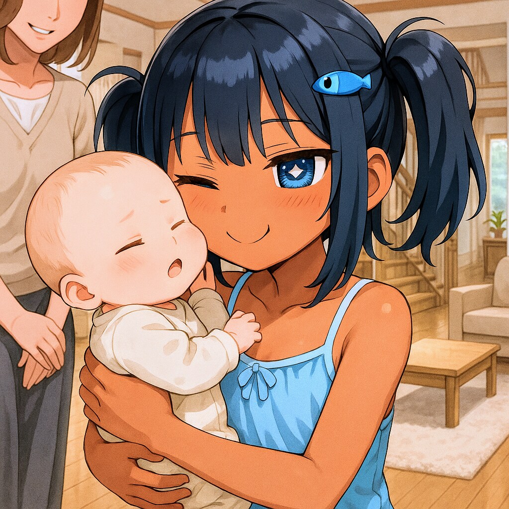 親戚の赤ちゃんを抱っこしたこなつちゃん | の人気AIイラスト・グラビア