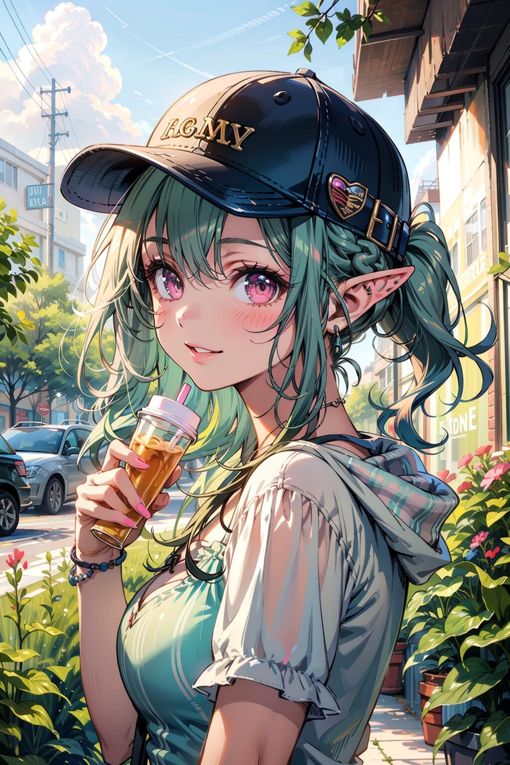 緑髪　ポニテちゃん