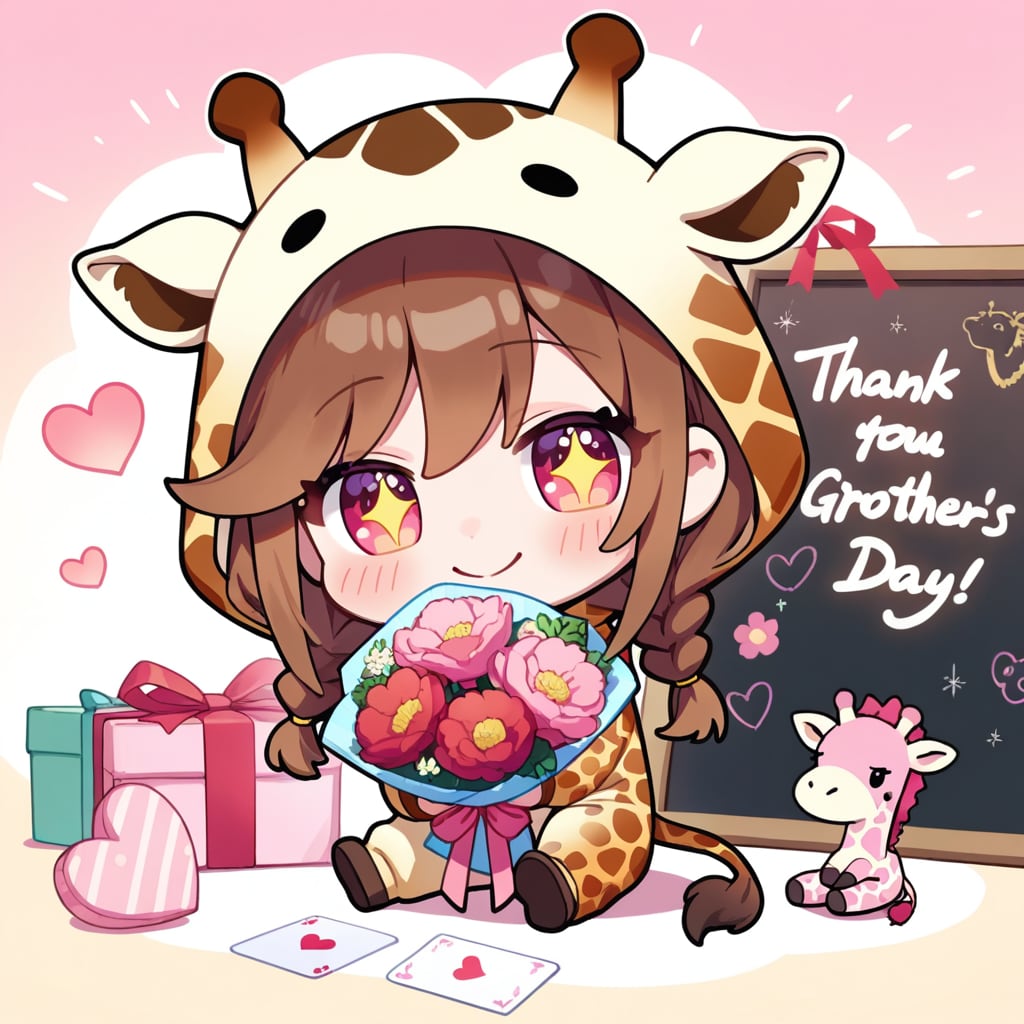 母の日のキリン着ぐるみちび子ちゃん | の人気AIイラスト・グラビア