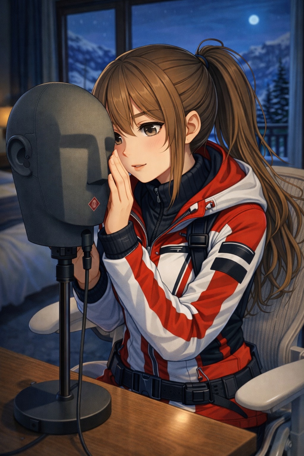 深夜の山岳ホテル、KU100に預ける吐息 | の人気AIイラスト・グラビア