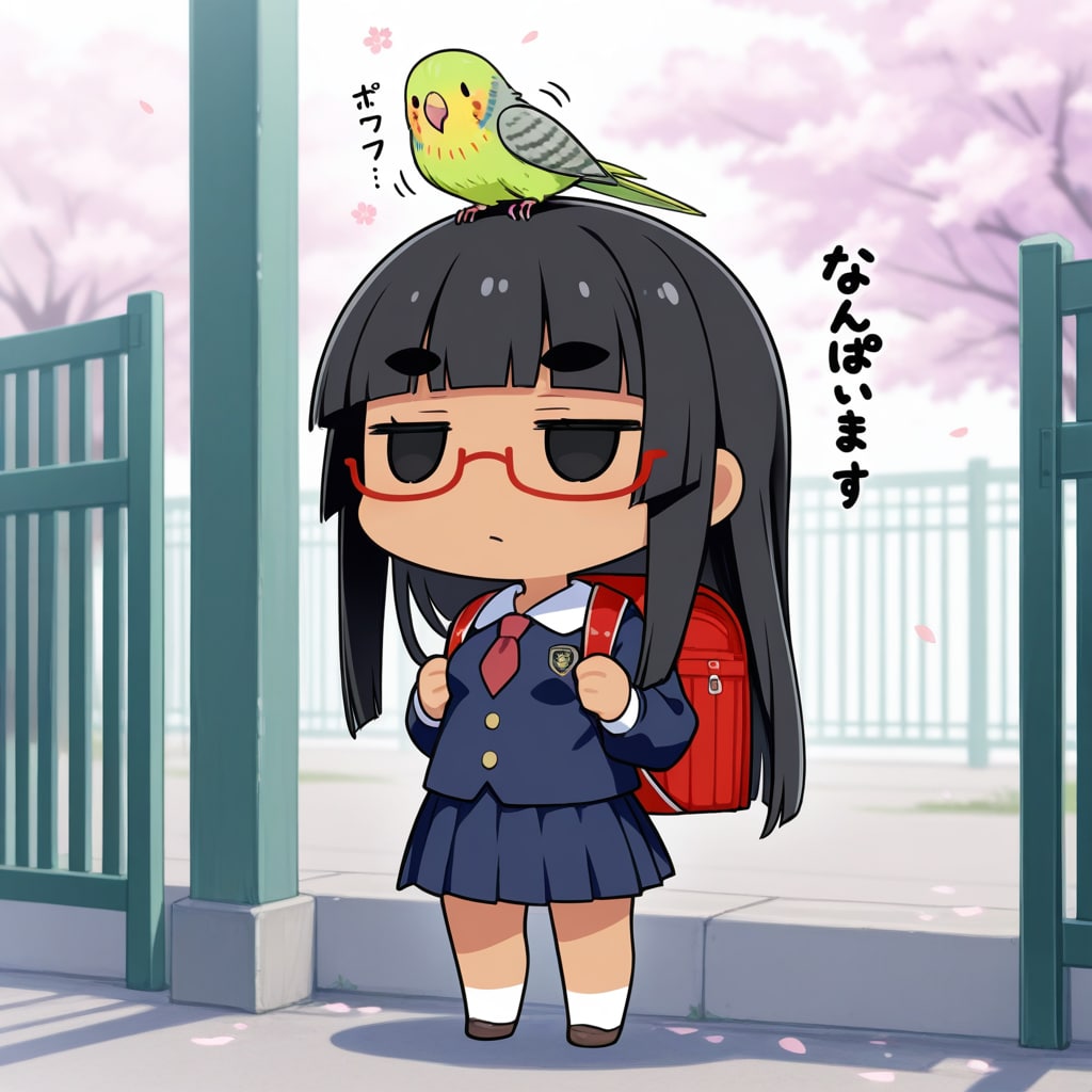 喋るインコと太まゆ姉ちゃん入学式