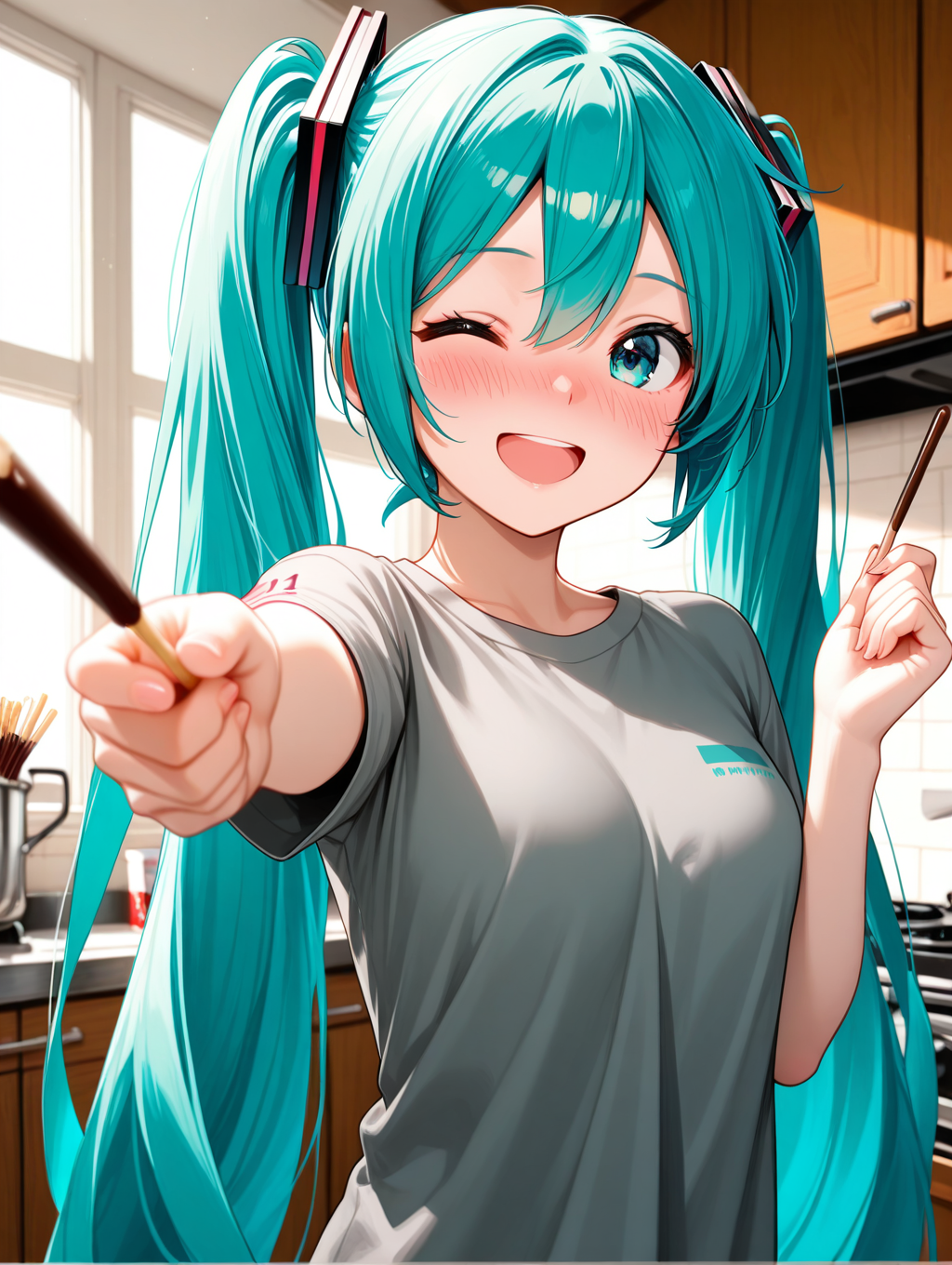 ポッキーを一緒に食べるミクさん