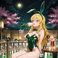 バニーガール衣装のミキミキと温泉&夜桜(ちちぷい版) 2枚目