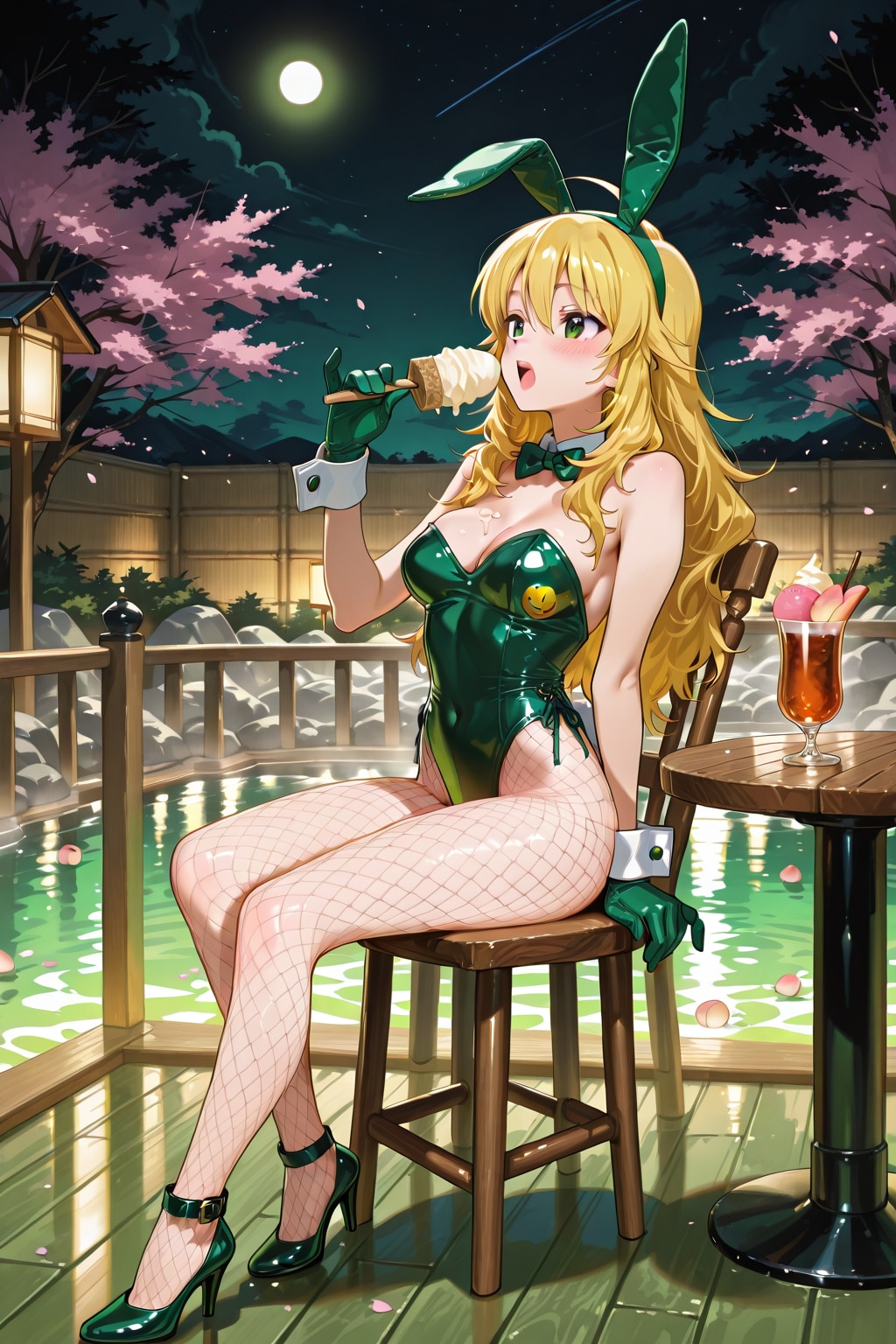 バニーガール衣装のミキミキと温泉&夜桜(ちちぷい版)