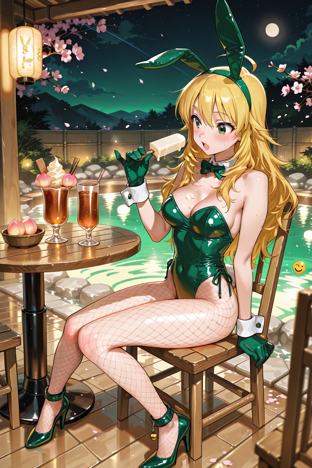バニーガール衣装のミキミキと温泉&夜桜(ちちぷい版)