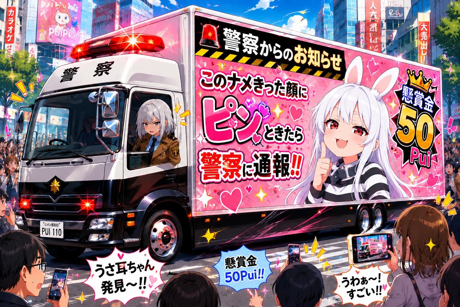 警察の広報車？？？😅と警戒中のセラちゃん