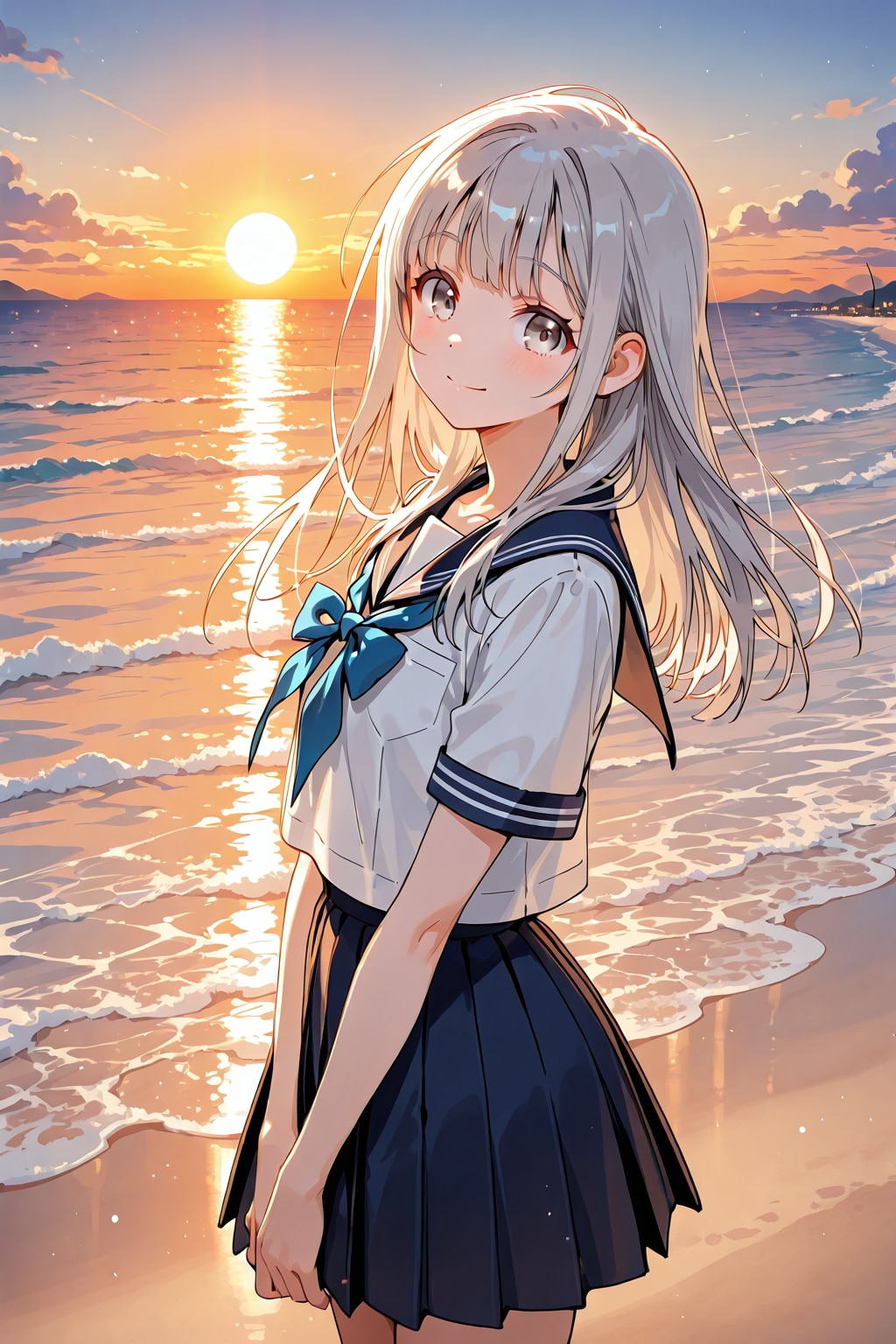 夕日と海とセーラー服
