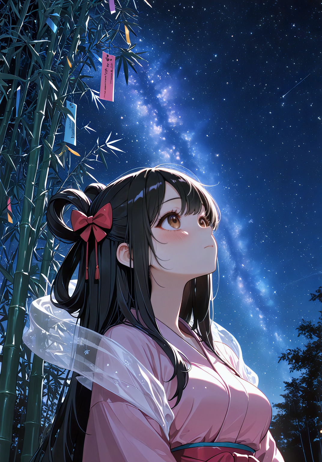 天の川を見上げる織姫・咲夜
