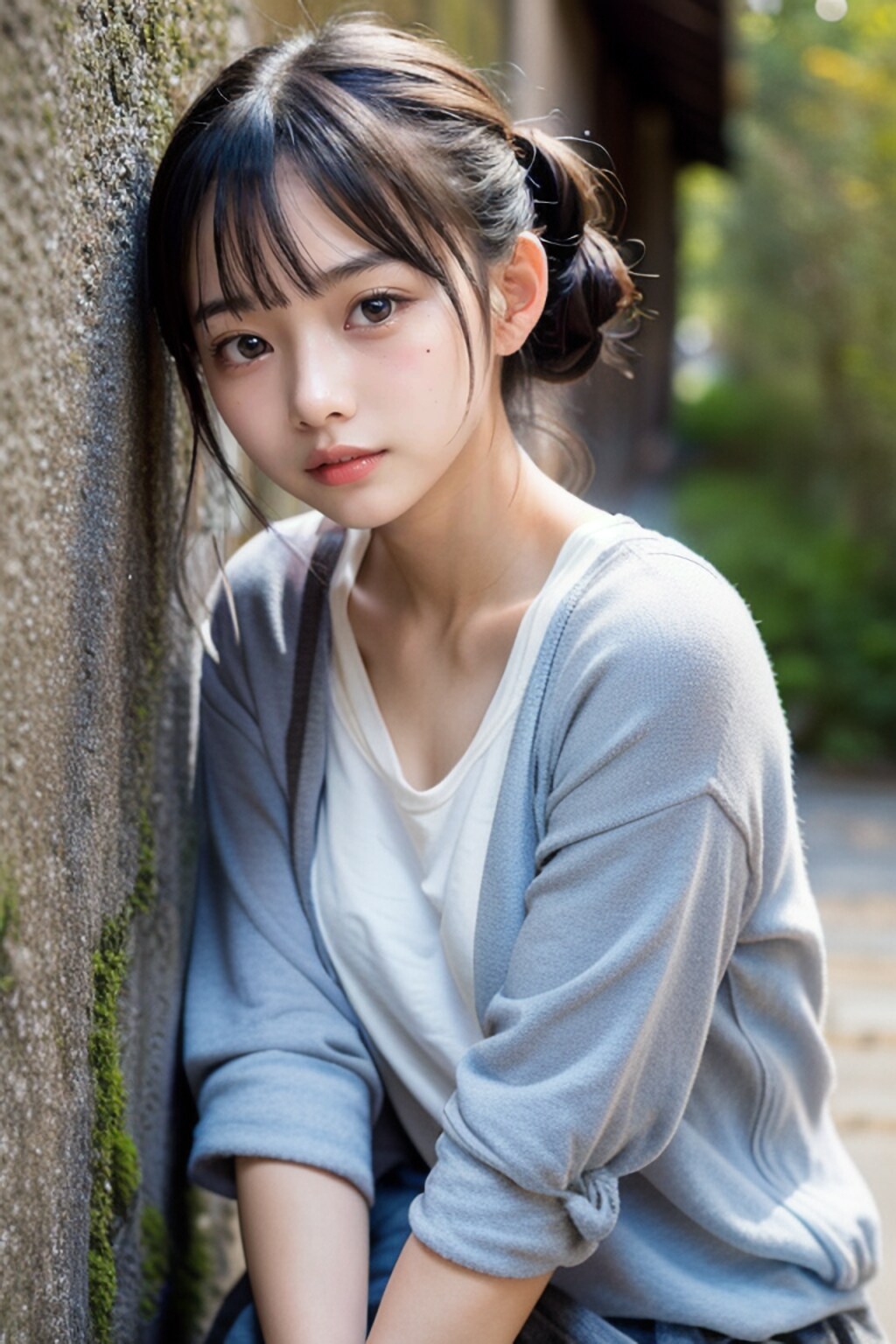 もたれかかる女の子