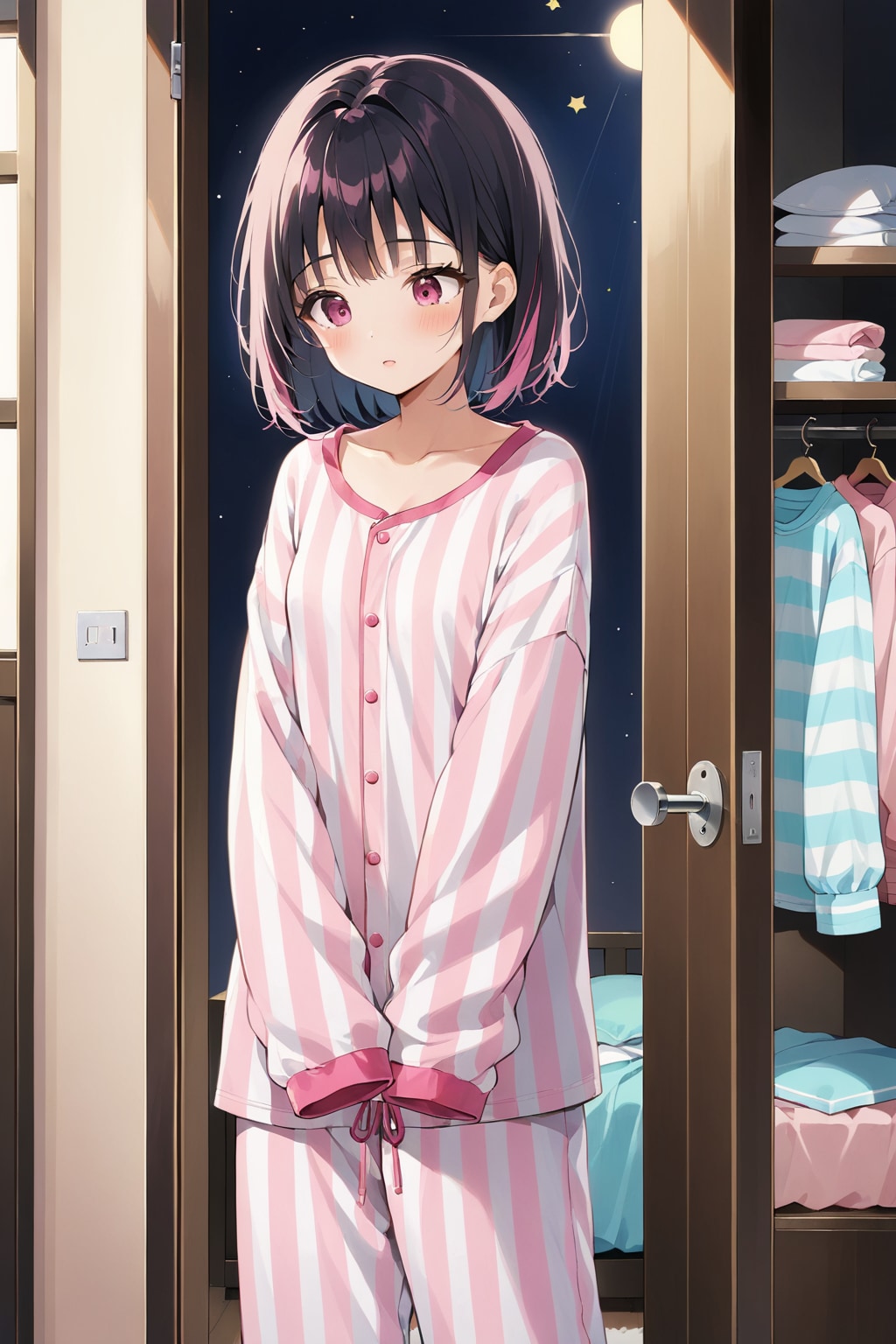 5色のパジャマ姿の女の子