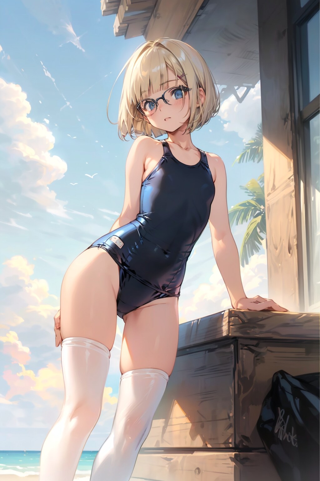 スク水の眼鏡っ娘