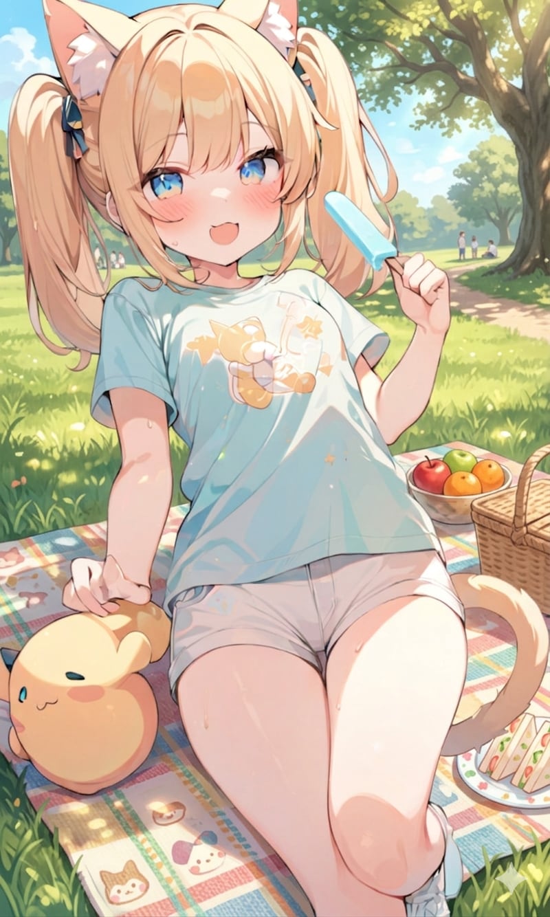 こるり「あちーあちーよ」まや「アイス食いながらピクニック気分かあ……」 | の人気AIイラスト・グラビア