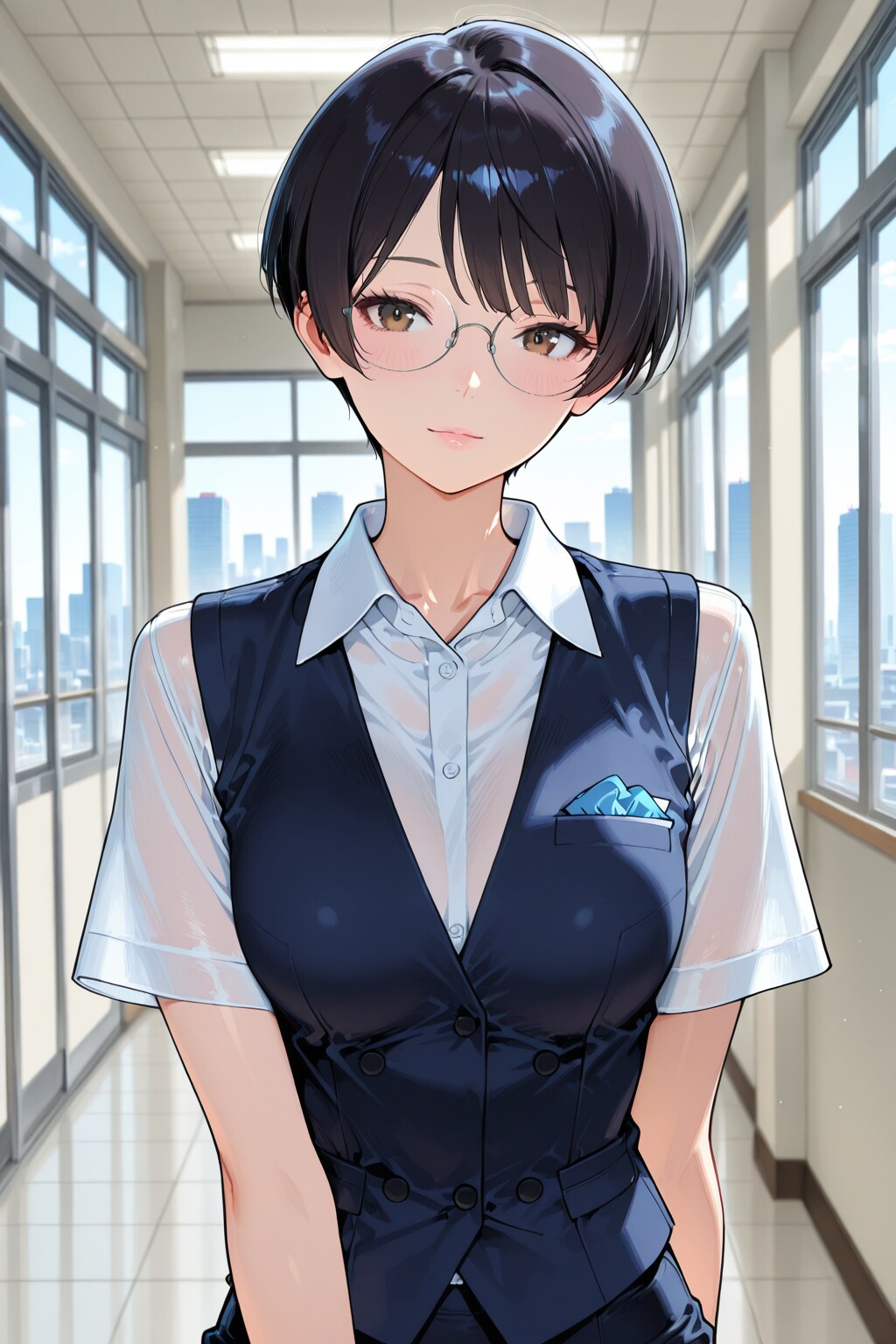 眼鏡の似合うベリーショートのＯＬさん