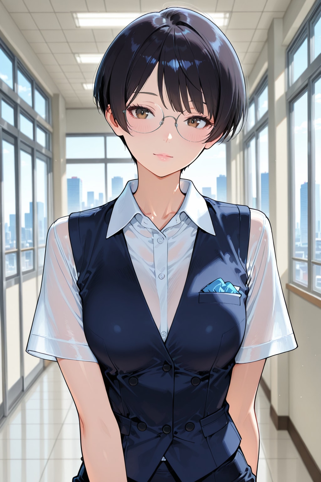 眼鏡の似合うベリーショートのＯＬさん