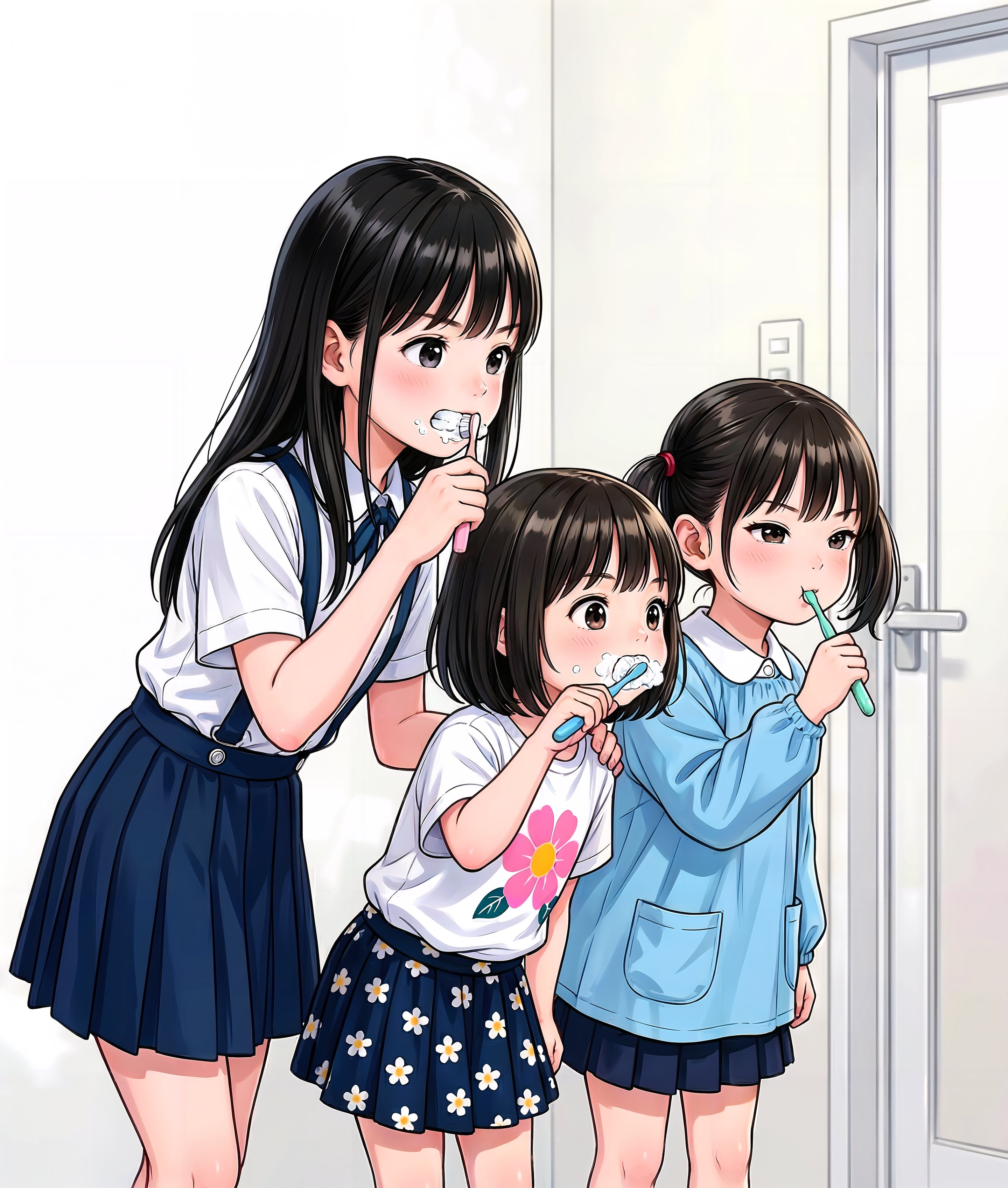 シンクロ歯磨き！三姉妹（連作6/20） | の人気AIイラスト・グラビア