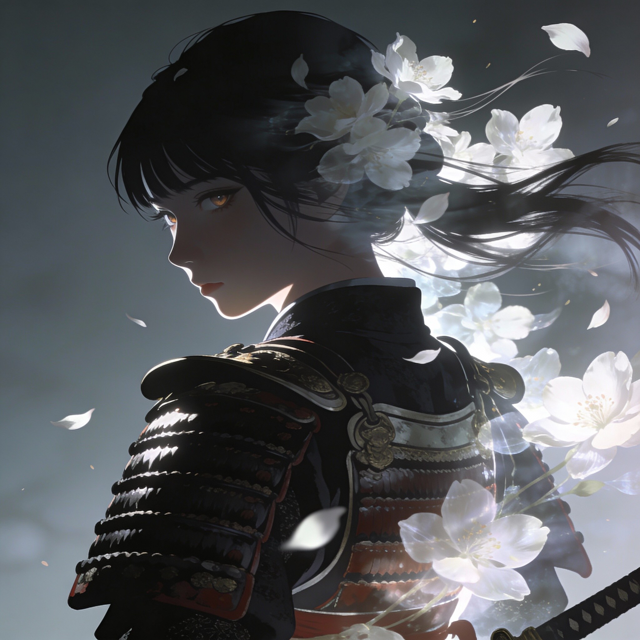 振り向く女武者