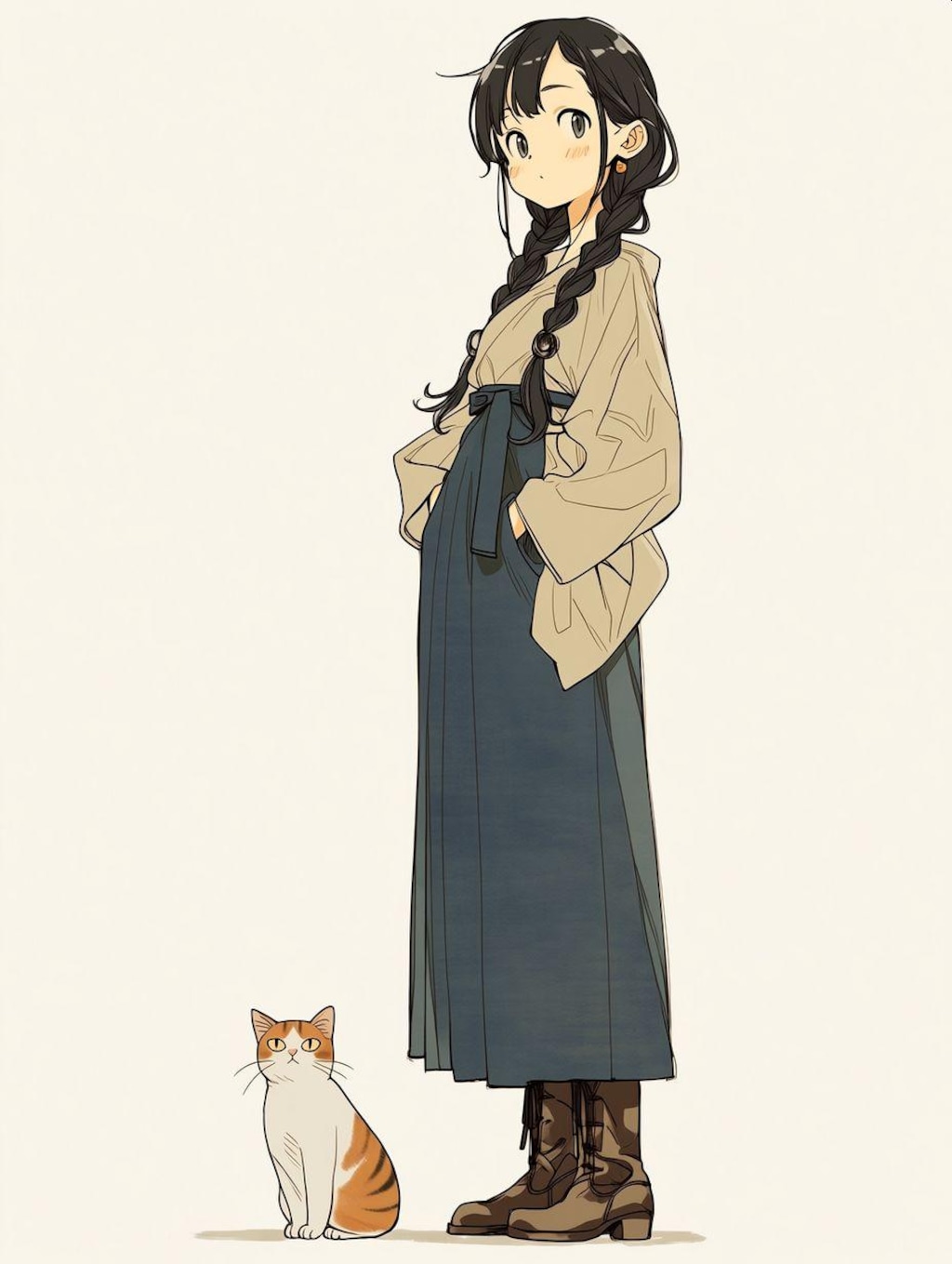 袴の女の子と猫
