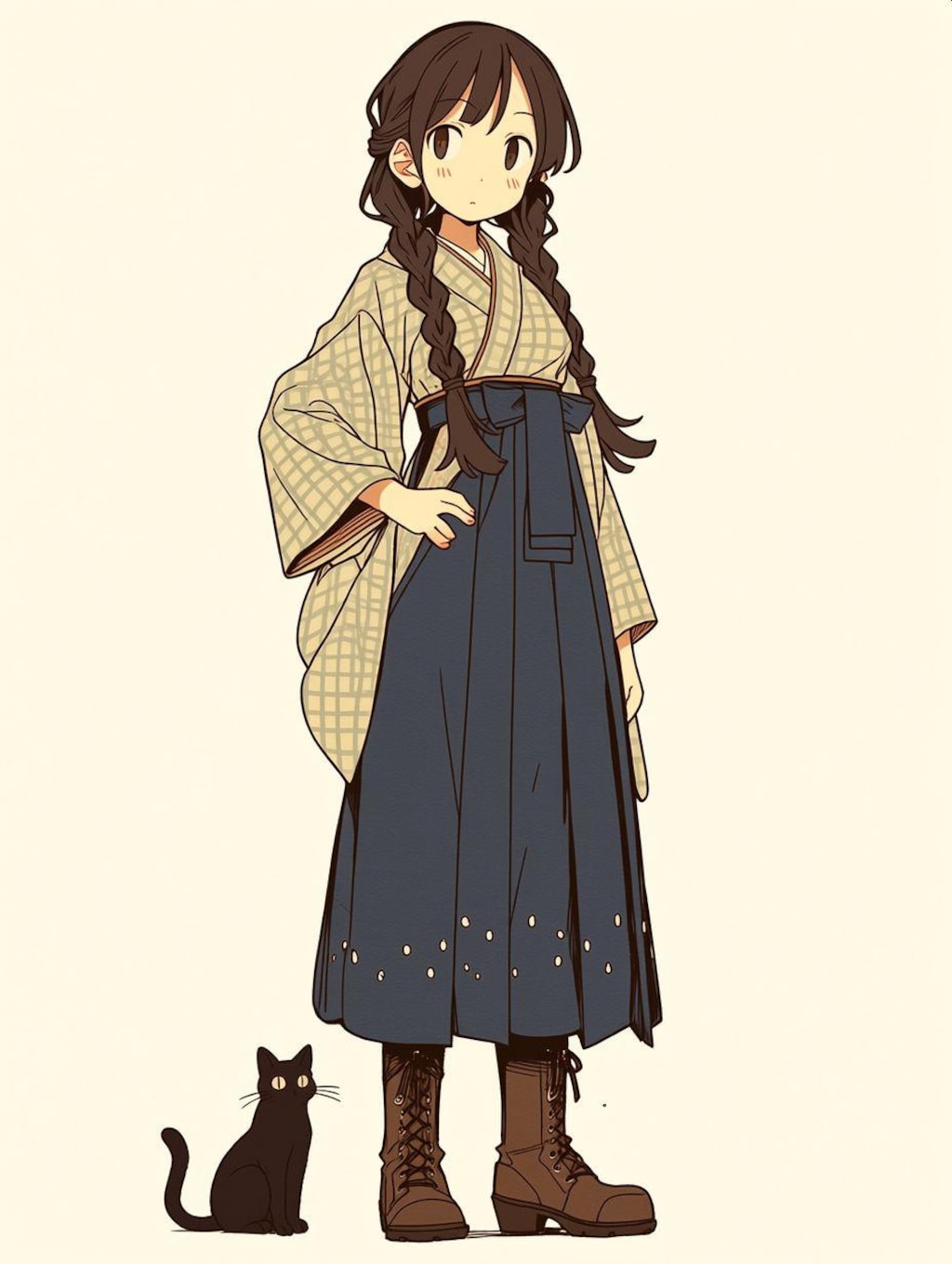 袴の女の子と猫