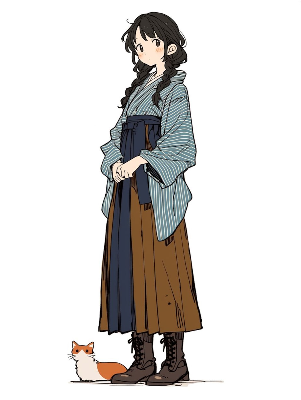 袴の女の子と猫