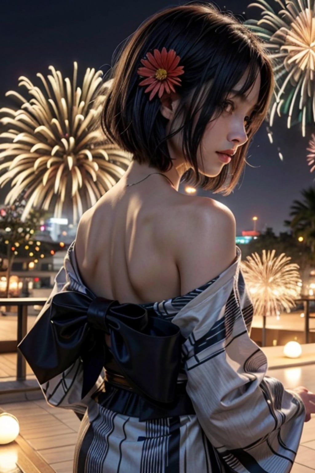 花火と黒髪の人