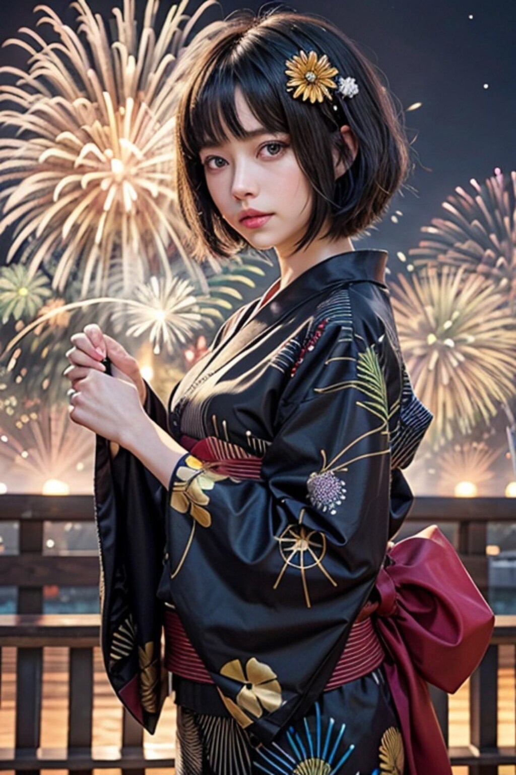 花火と黒髪の人