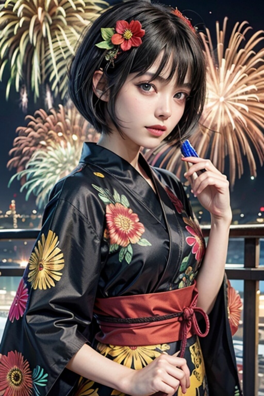 花火と黒髪の人