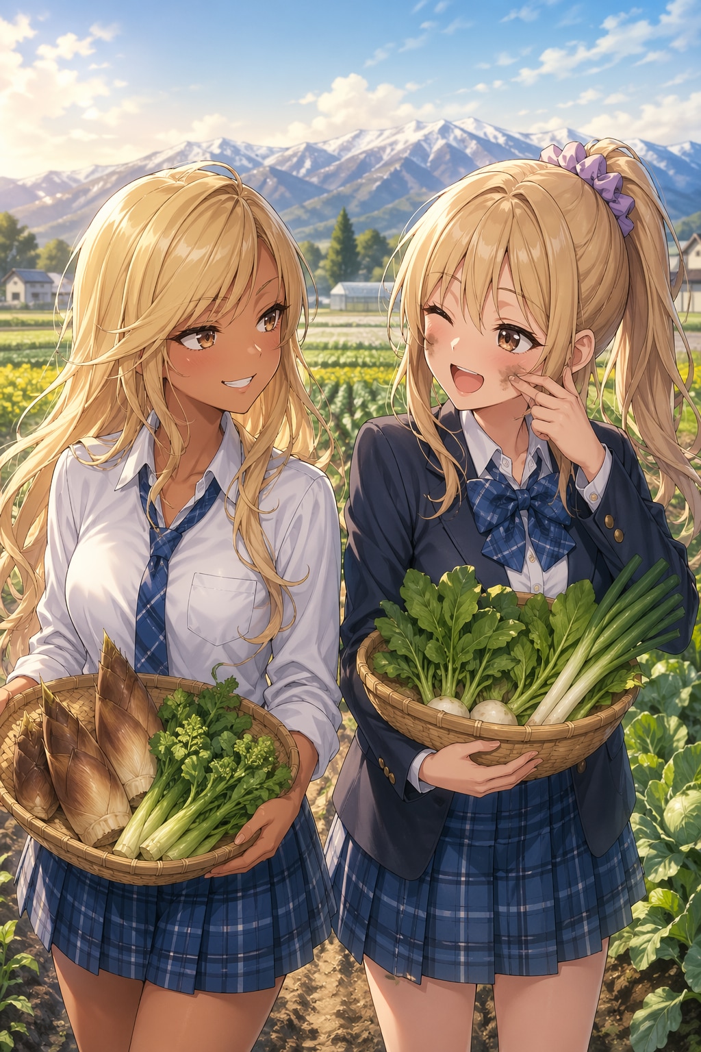 春野菜を収穫した女子高生