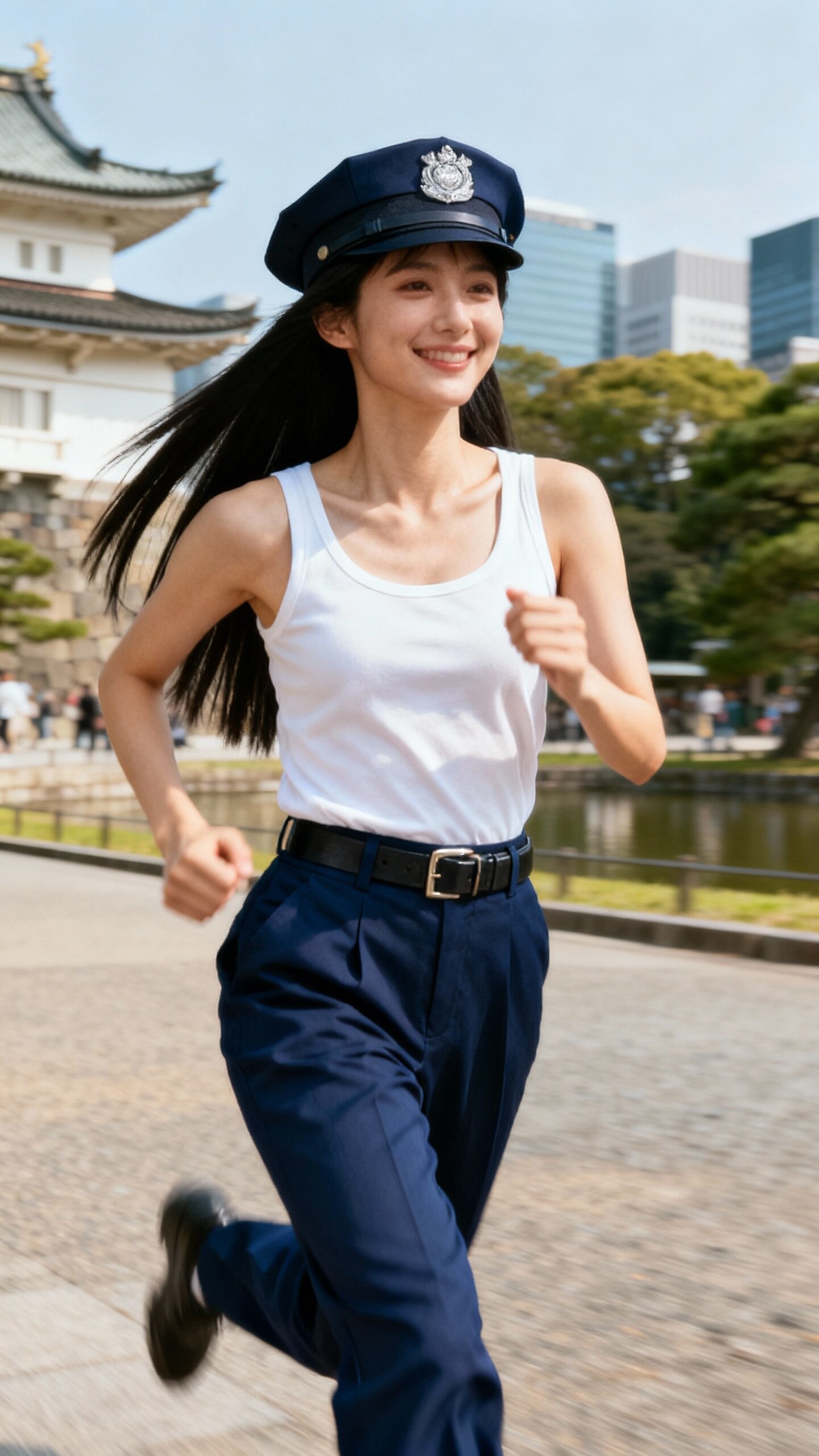 リアルかっこかわいい婦警姫神英梨菜の皇居ランニング（seedream4.0版）