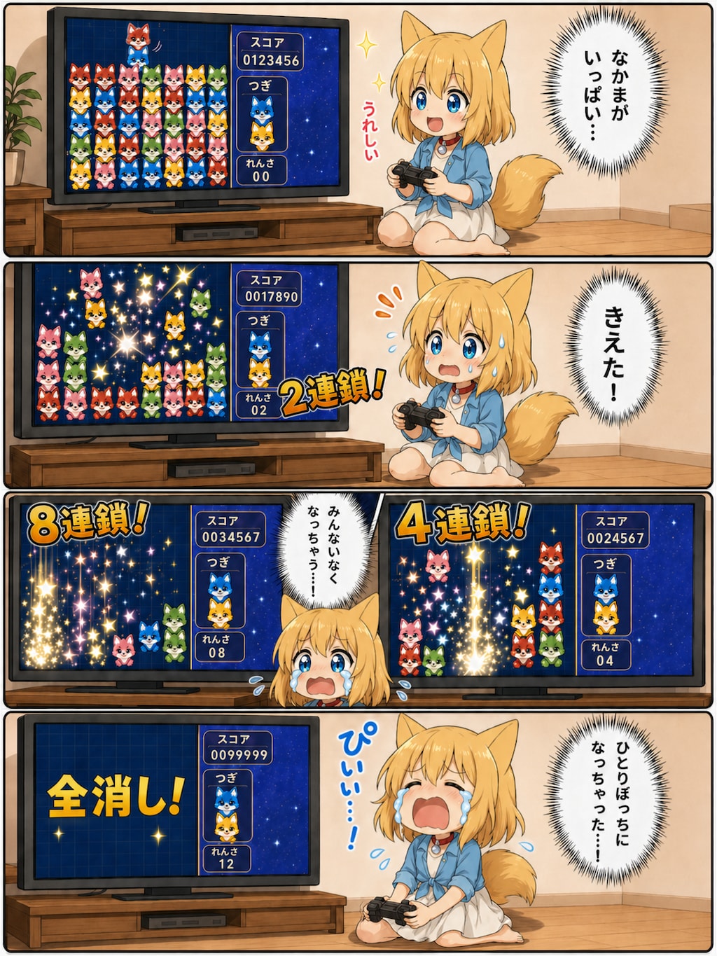 きつねの落ち物パズルゲームを仲間で画面を埋め尽くすゲームだと思ってるキツネ