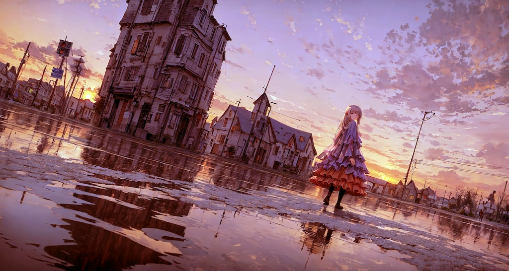 街と水たまり、少女124