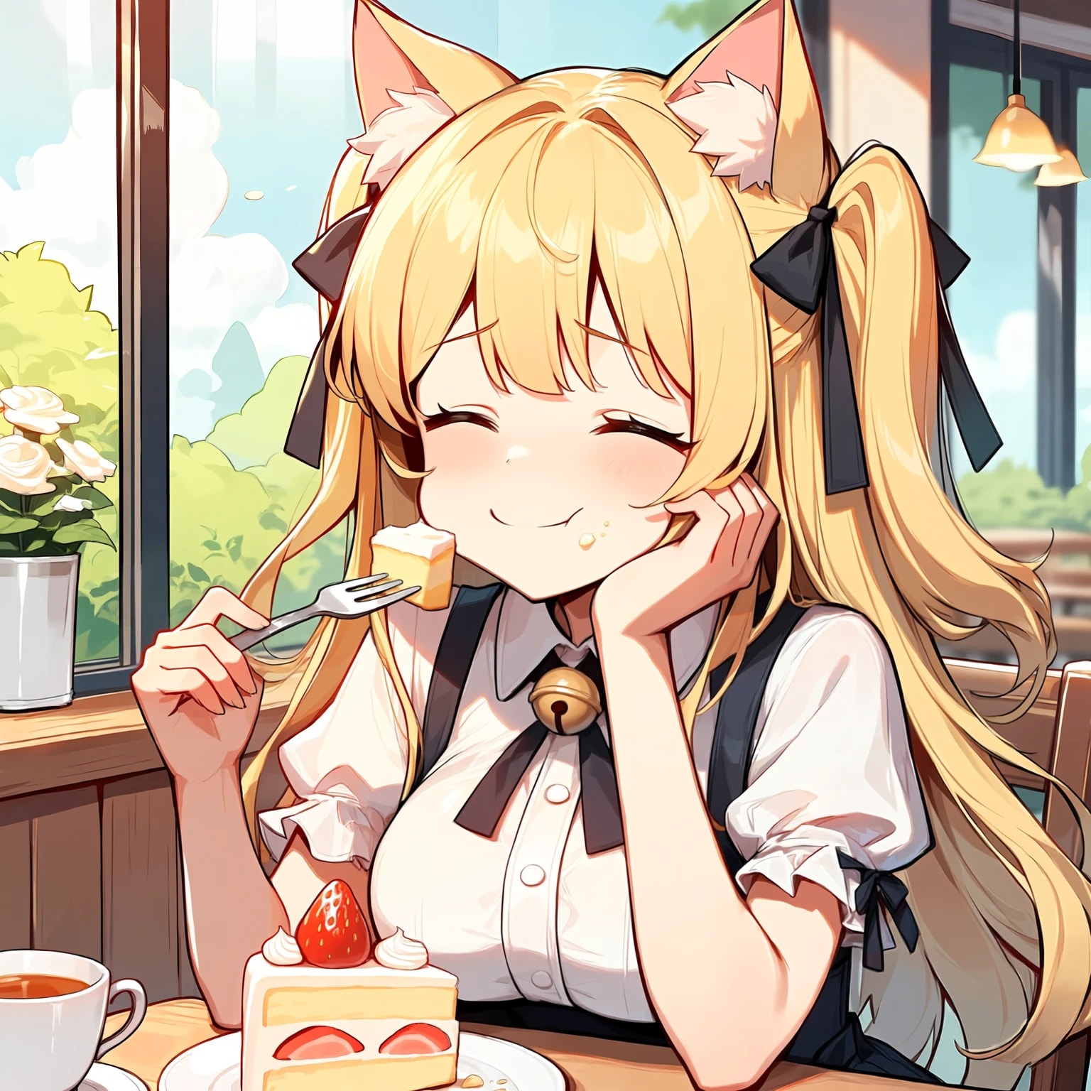 カフェで微笑む猫耳の女の子