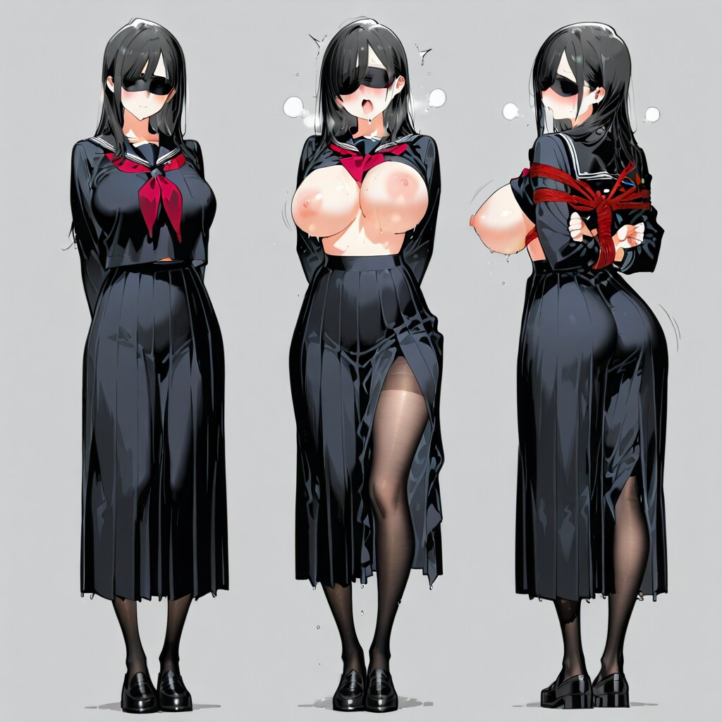 縛られ目隠し巨乳黒髪ロング女子校生