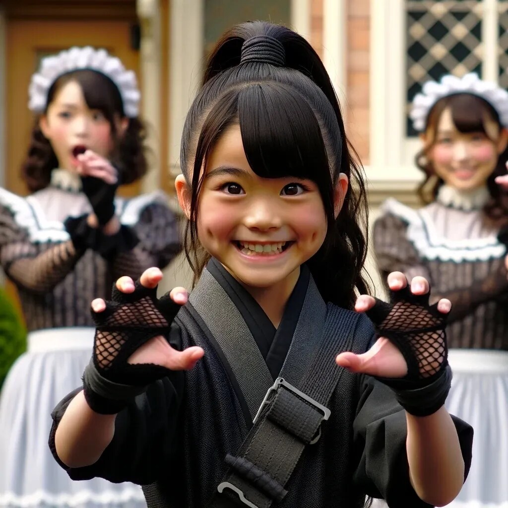 くノ一ごっこで遊ぶ執事ちゃん
