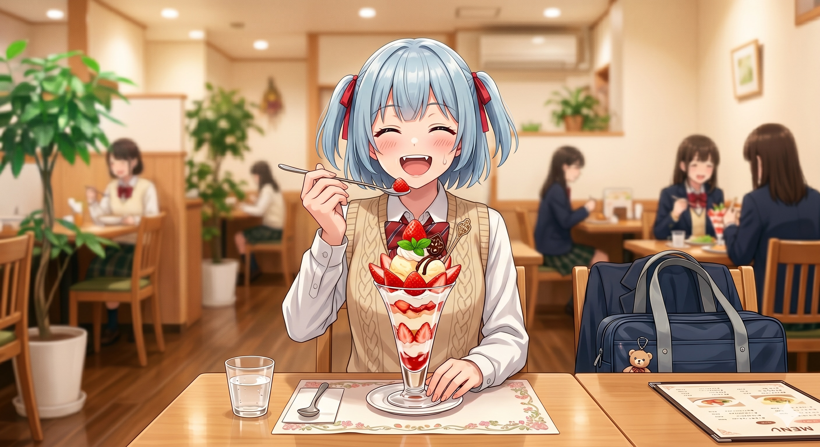 苺パフェを食べている ウズリポさん
