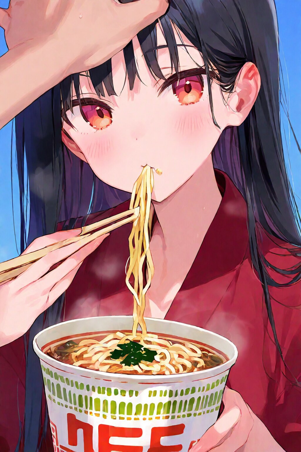 ラーメンと黒髪ロング美人♪(かき上げチャレンジ！)