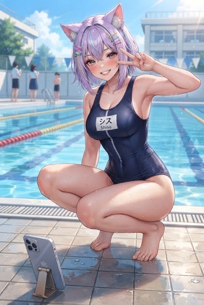 自撮りするスク水のギャルシス