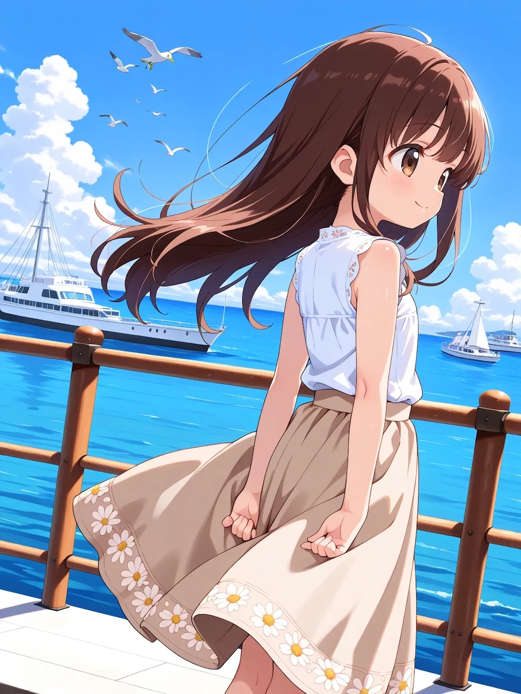 港を散歩するかえでちゃん