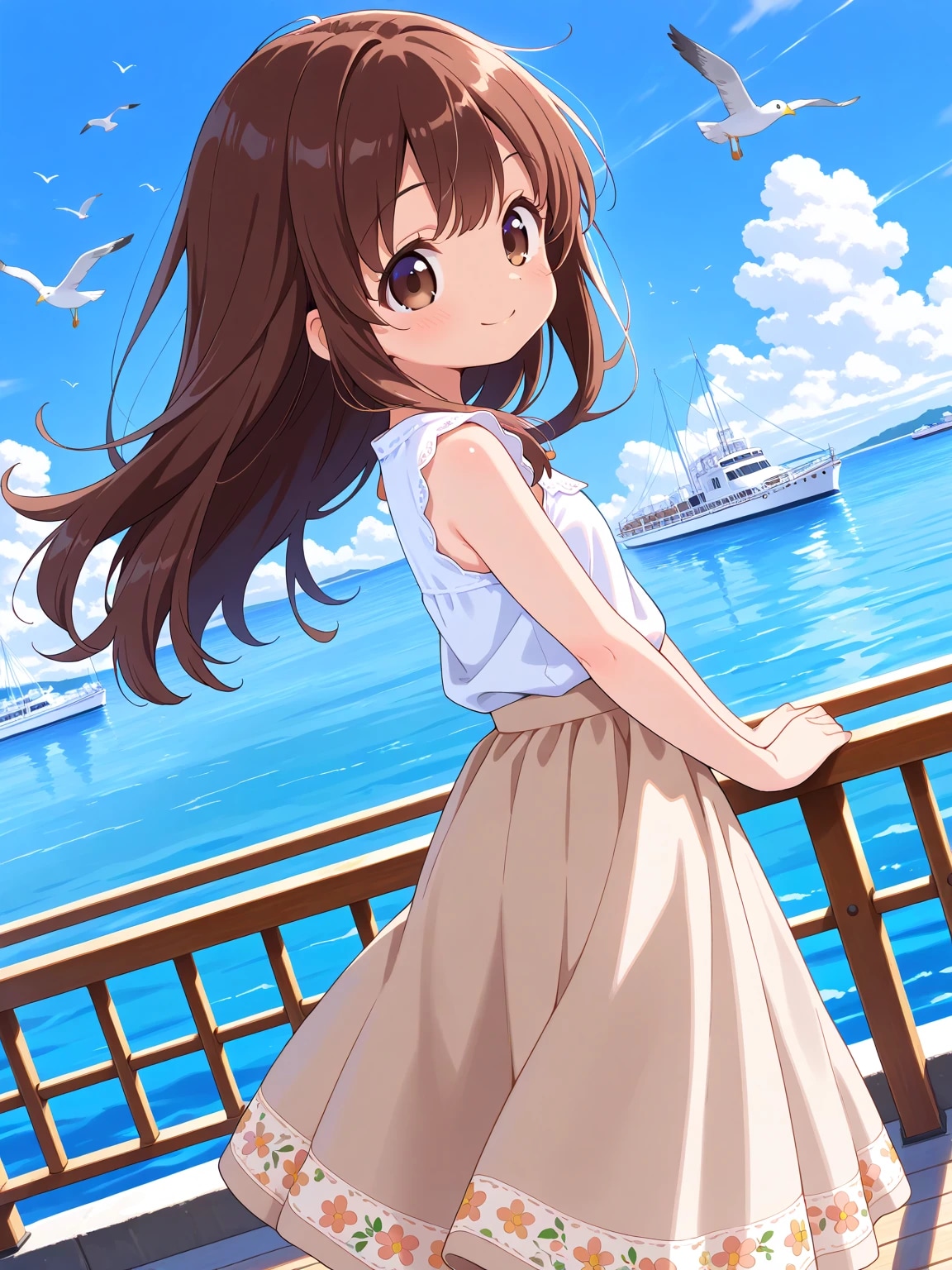 港を散歩するかえでちゃん