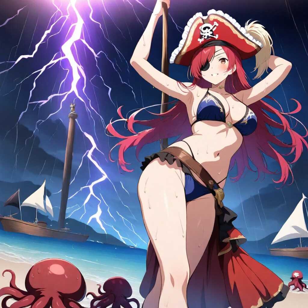 雷轟く海辺でポールダンサー海賊ちゃん250908