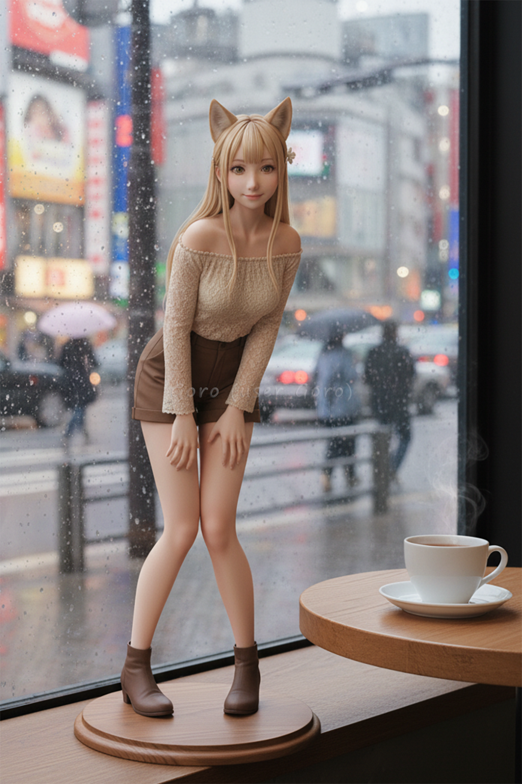 りょうこさんのフィギュアをカフェに置いてみた